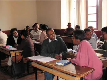 Seminary students practicing counseling techniques