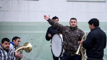 Traditional Romani band prepares for a wedding in Serbia