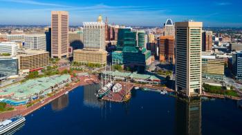 Areal view of Baltimore harbor