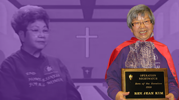 The Reverend Jean Kim, the pastor in purple, who dedicated her life to advocating for those experiencing homelessness.