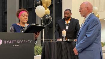 Mary Newbern-Williams, Greg Bentley, J. Oscar McCloud   National Black Presbyterian Caucus   Presenting an award to The Rev. J. Oscar McCloud