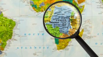 Map with Democratic Republic of the Congo highlighted in a magnifier