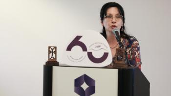 Person speaks at rostrum