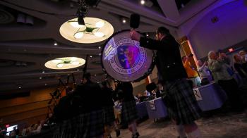 he Billy Mitchell Scottish Pipe Band led the traditional opening of the first in-person plenary session of GA227 on June 28, 2026. Photo by Rich Copley.