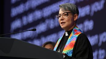 Rev. Laura Mariko Cheifetz delivers the sermon during closing worship at the 227th General Assembly on July 2, 2026. Photo by Rich Copley.
