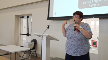 The Rev. Denise Shannon speaks during this month's Presbyterian Older Adult Ministries Network gathering. (Photo by Kelley Hope)