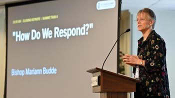 Bishop Mariann Edgar Budde delivers the closing plenary remarks for the 2026 AI &amp; Church Summit