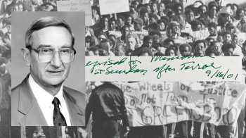 Portrait photograph of Z Holler; an excerpt of his green notation on the top right of his sermon printout.
