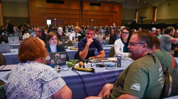 GA227 commissioners in small groups by Kristen Gaydos