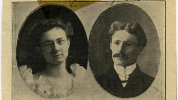Portrait photographs of Effie and Richard Sidebotham in the newspaper.