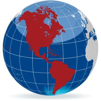 The Americas map highlighted in red