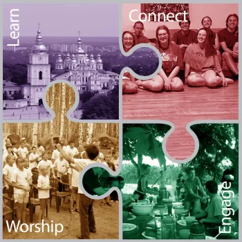 Eastern European Partnership Toolkit puzzle graphic-learn-connect-worship-engage