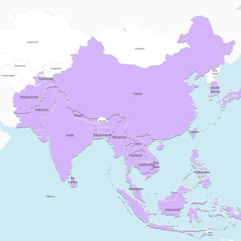 Map of Asia and South Pacific highlighted in purple