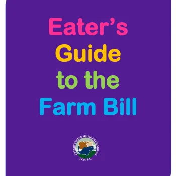 Eater's Guide to the Farm Bill 2023 edition purple background with colorful wording