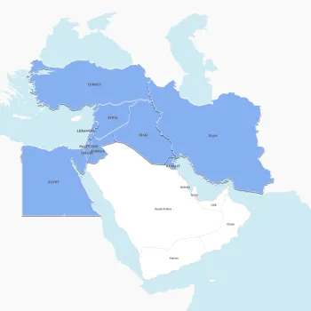 Map of Middle East highlighted in blue