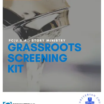 Screenshot of the cover of the Flint Grassroots Screening Kit. Depicts a faucet dripping.