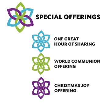 The Special Offerings logo and beneath it are the logos for One Great Hour of Sharing, World Communion Offering, and Christmas Joy Offering. 