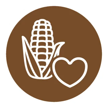 Icon of corn on the cob and a heart. 