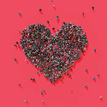 a heart made of people seen from above