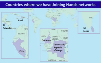 Countries identified on a map where we have Joining Hands Networks