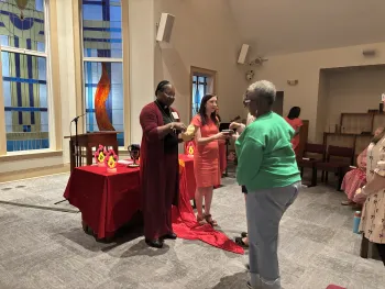 The Revs. CeCe Armstrong and the Anna George Traynham serve communion at the National Association of Presbyterian Clergywomen’s gathering at Columbia Theological Seminary. (Photos by Beth Waltemath)