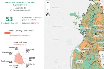 Image of the data of one census tract in Louisville from the Tree Equity Map
