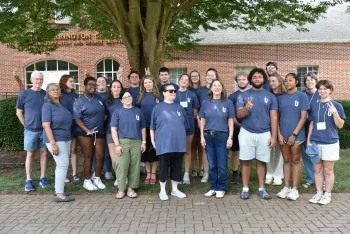 Attendees at the UKirk Leadership Retreat take a more relaxed group photo as their "basement selves."