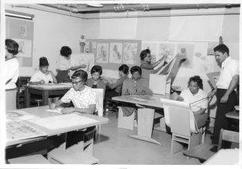 Professor James Adair and advanced art students, Barber-Scotia College