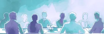 AI Generated watercolor image of a group of people gathered in a meeting