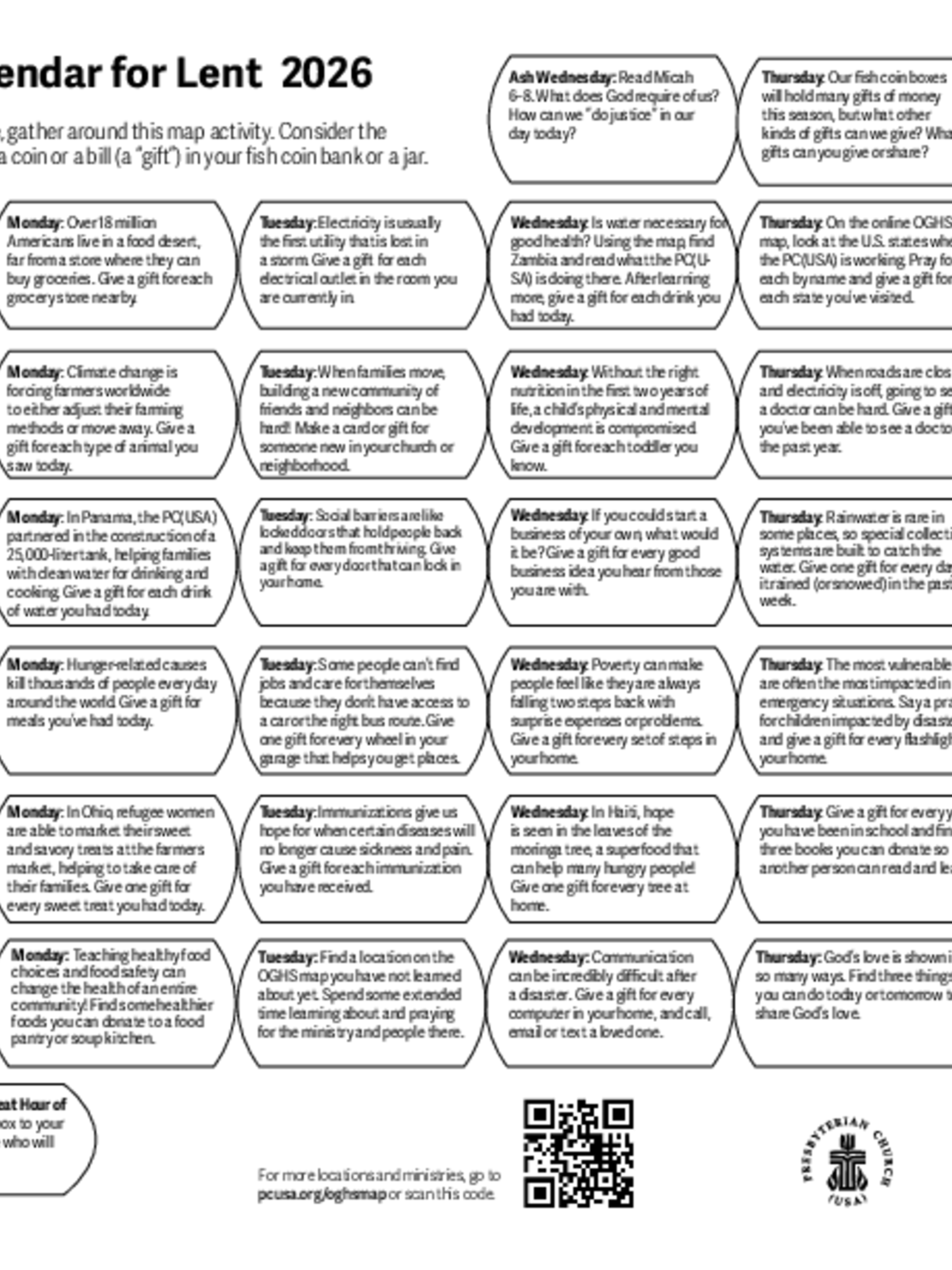 2026 One Great Hour of Sharing Calendar for families and children. 