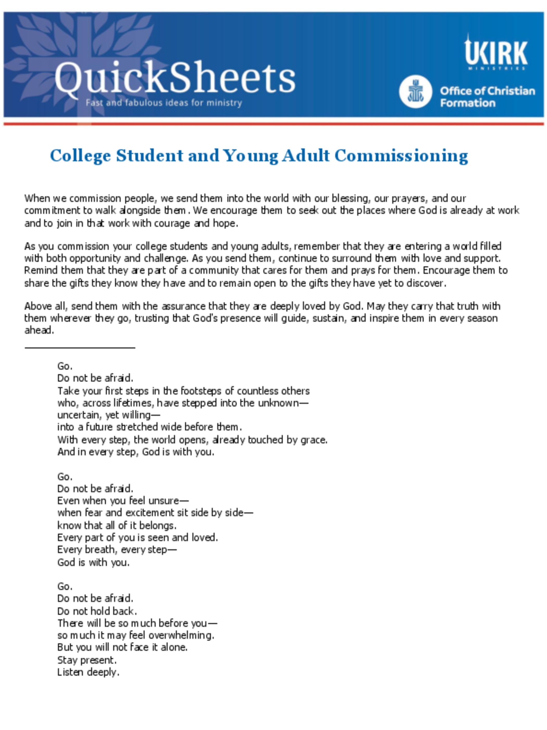 College Student and Young Adult Commissioning