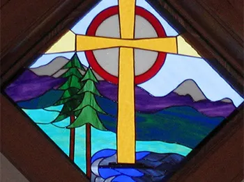 church's cross stained glass window