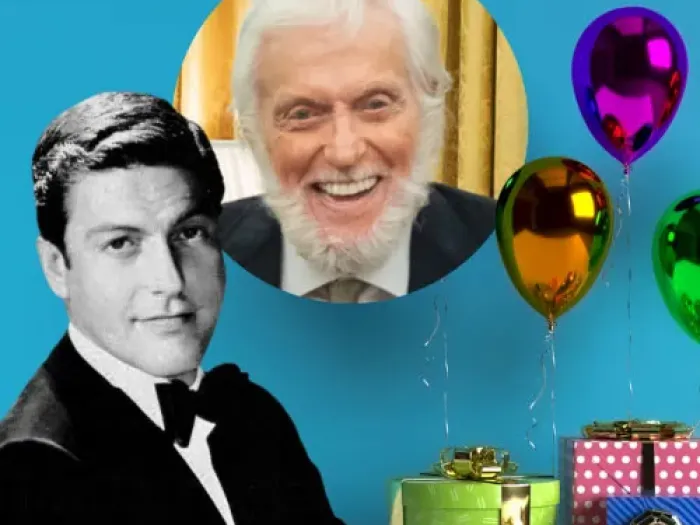 Dick Van Dyke collage of pics, balloons
