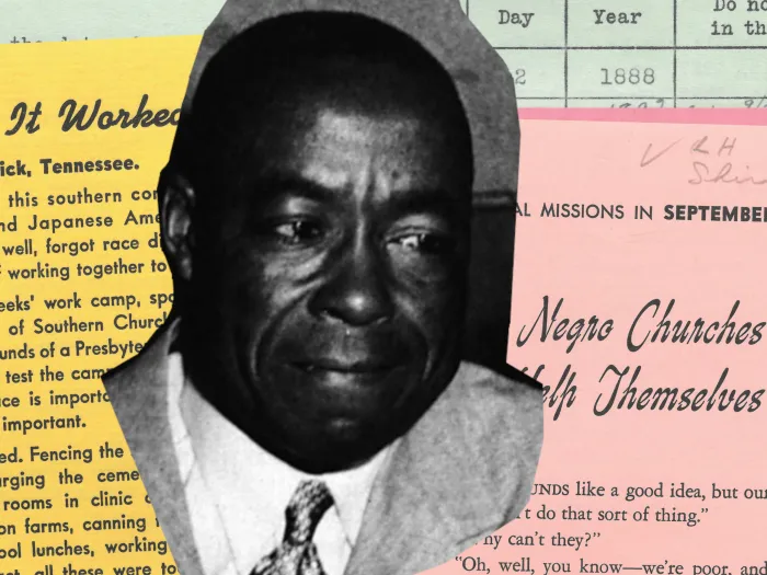 Portrait of a man superimposed on his personnel records