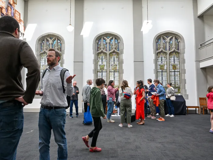People standing in open church space