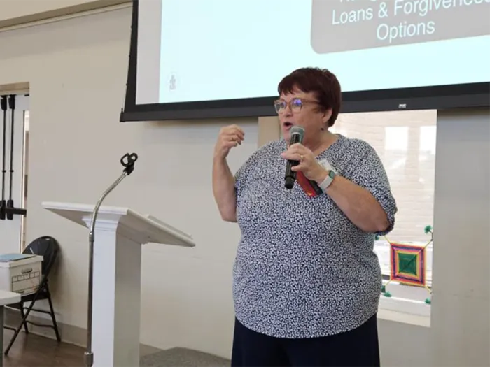 The Rev. Denise Shannon speaks during this month's Presbyterian Older Adult Ministries Network gathering. (Photo by Kelley Hope)