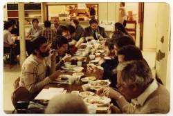 Presbyterians for Lesbian/Gay Concerns (PLGC) Mid-Winter Conference.&nbsp;Held at Lincoln Park Presbyterian Church in Chicago, Illinois. David Sindt is on left toward front sitting next to empty chair, February 1985.