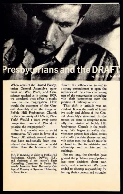 Art from Board of Christian Education article "Presbyterians and the Draft" by Ralph D. Nyland, 1970.