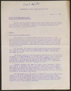 Paper describing the purpose and function of the Department of Social Education and Action, January 11, 1960.