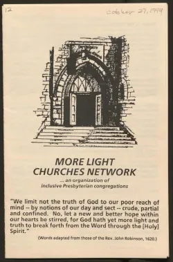 Front cover of More Light Churches Network pamphlet, October 27, 1994.