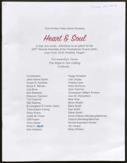 Front cover of That All May Freely Serve's (TAMFS) "Heart and Soul" publication, which contains reflections from members at the 222nd General Assembly of the Presbyterian Church (USA), June 18-25, 2016 in Portland, Oregon.