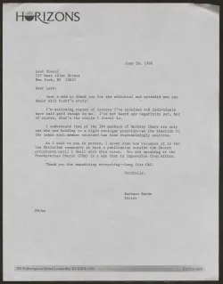 Letter from Barbara Roche to Leon Howell regarding Scott Anderson article, June 28, 1990.