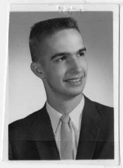Portrait photograph of David Sindt, included in Sindt's application to the Junior Year Abroad program, circa 1960.